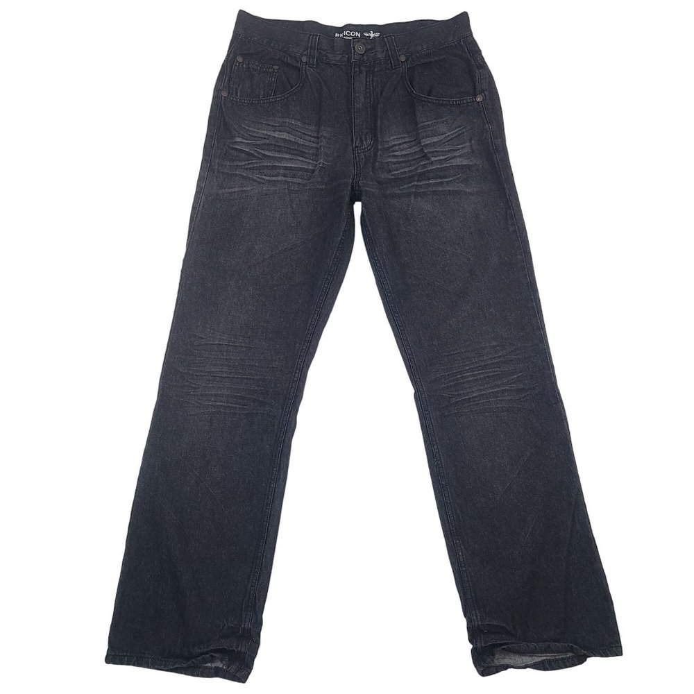 RK Icon Jeans Mens Size 34x32 Straight Fit Baggy Denim Black Cotton